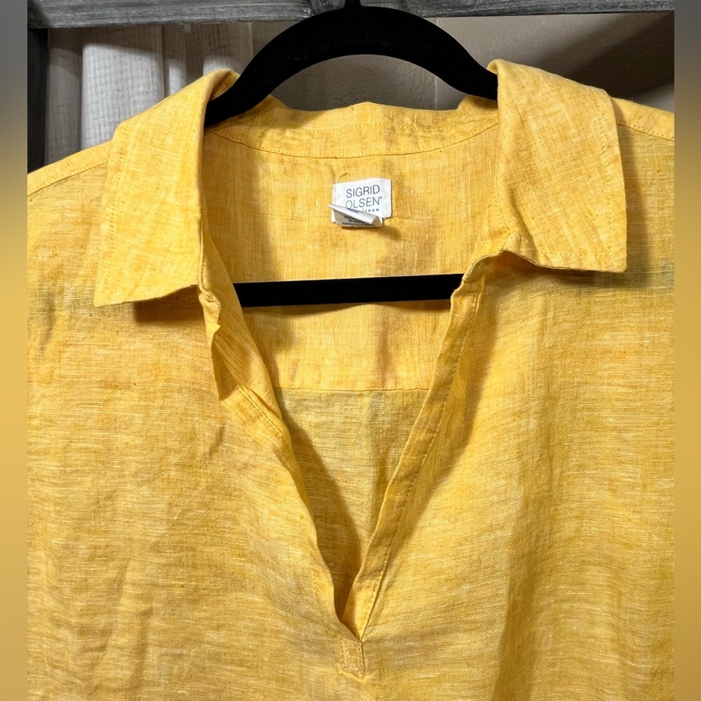 SIGRID OLSEN 100% LINEN PULL-OVER COLLAR TOP - Picture 2 of 9